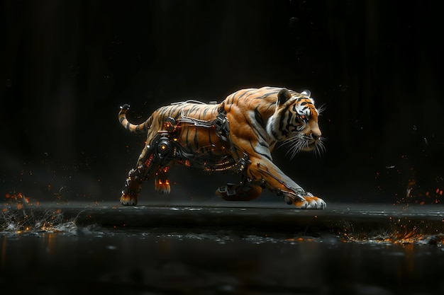 Free photo futuristic half-robot tiger