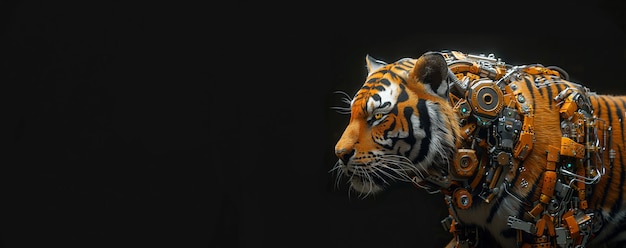 Free photo futuristic half-robot tiger