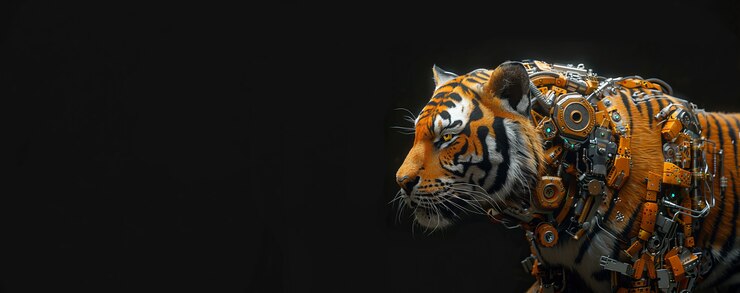 Free Photo futuristic half-robot tiger