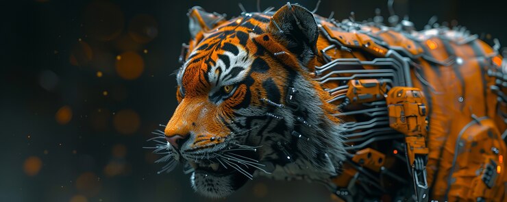 Free Photo futuristic half-robot tiger