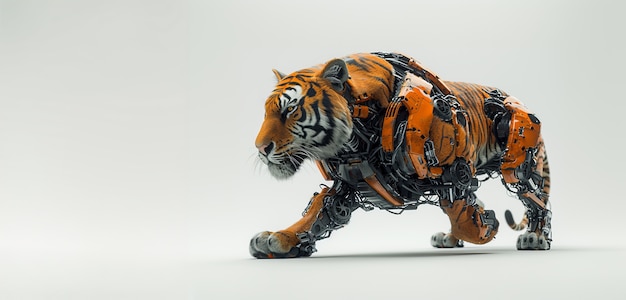 Free photo futuristic half-robot tiger