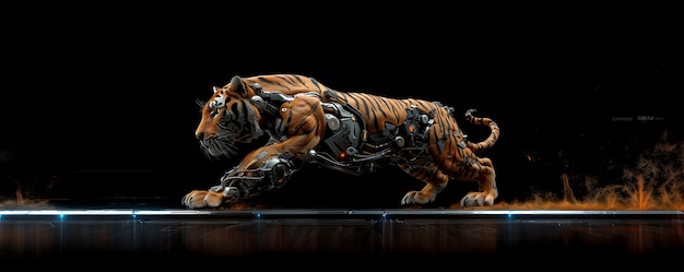 Free photo futuristic half-robot tiger