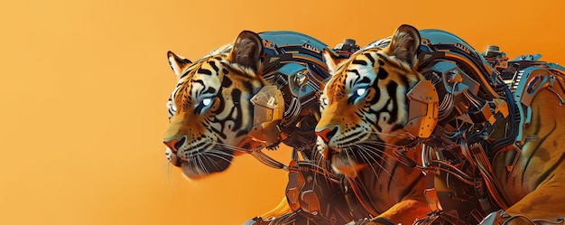 Free photo futuristic half-robot tiger