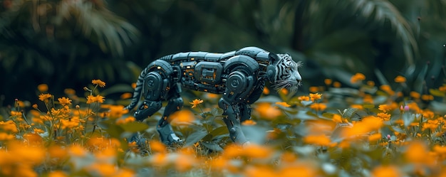 Free photo futuristic half-robot tiger