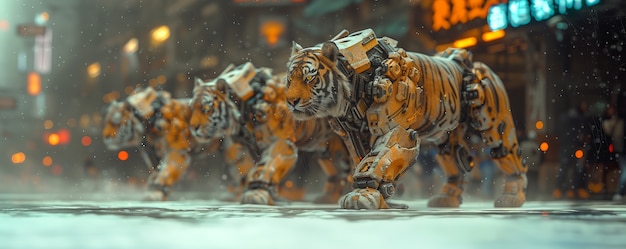 Free photo futuristic half-robot tiger