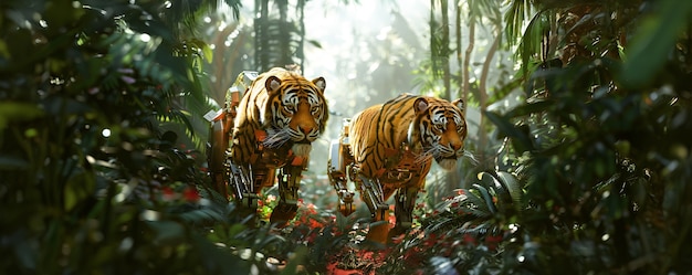 Free photo futuristic half-robot tiger