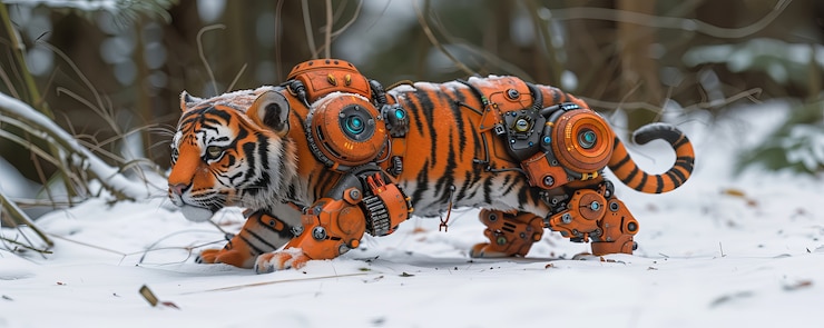 無料Photo 未来的な半ロボットタイガー