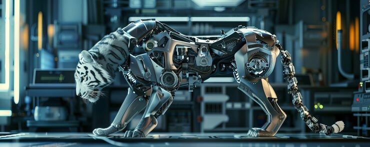 Free Photo futuristic half-robot tiger