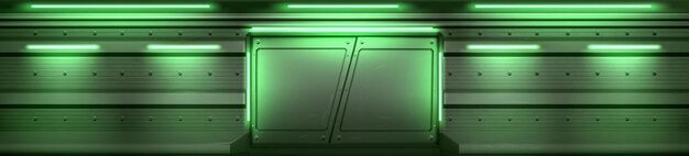 宇宙船の金属製のドアを備えた未来的なインテリア