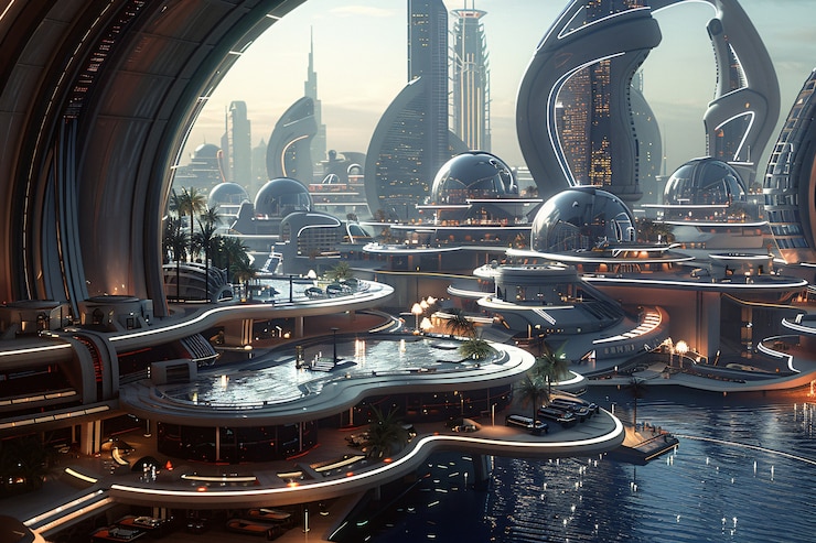Free Photo futuristic landscape of dubai