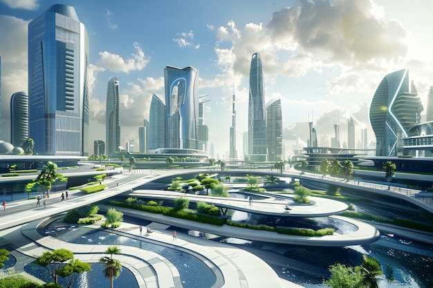 Foto gratuita paesaggio futuristico di dubai