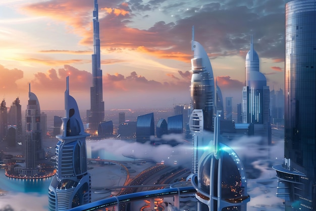 Foto gratuita paesaggio futuristico di dubai