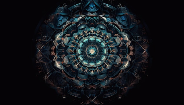 Foto gratuita un mandala futuristico simboleggia la spiritualità nello yoga generata dall'intelligenza artificiale