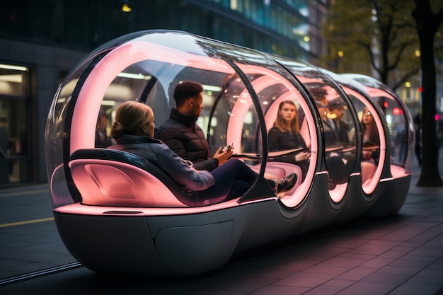 Free photo futuristic mean of transportation in ultra modern city