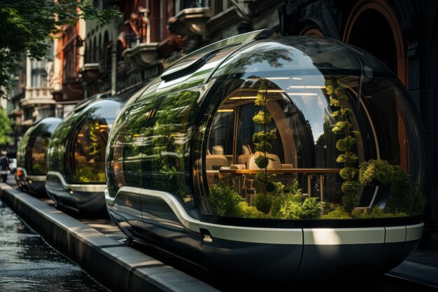 futuristic mean of transportation in ultra modern city