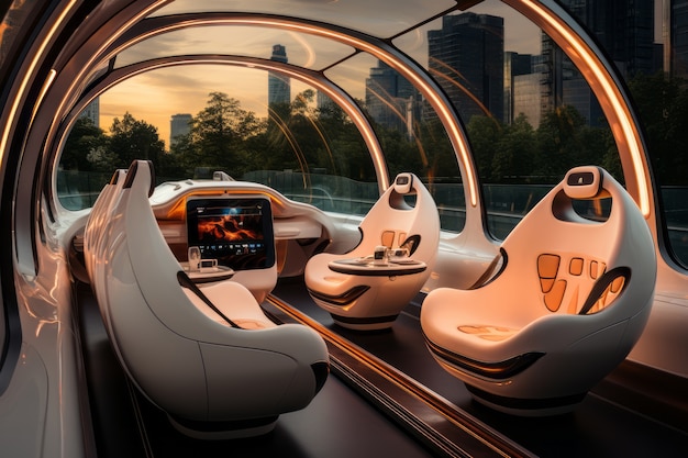 Free photo futuristic mean of transportation in ultra modern city