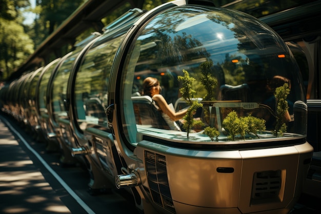 Free photo futuristic mean of transportation in ultra modern city
