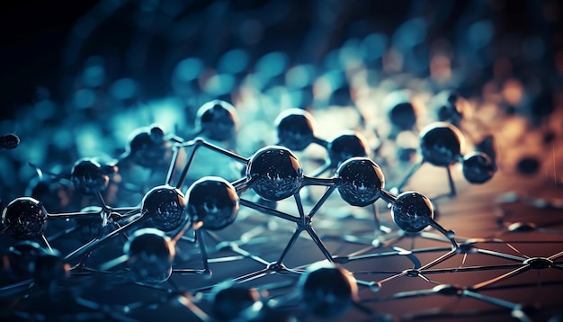 Futuristic molecule patterns connect for genetic research discovery generated by AI