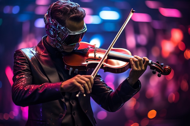 Foto gratuita musicista futurista che fa musica con lo strumento