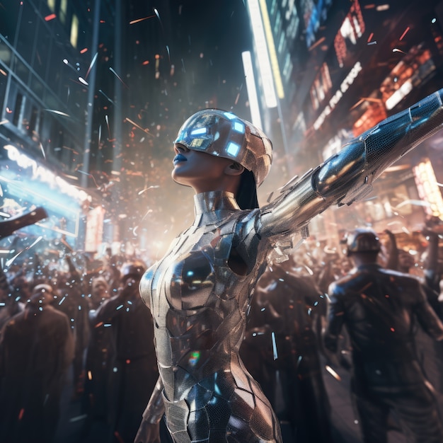 Futuristic new year's eve celebration