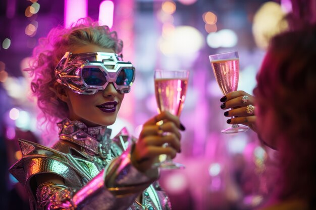 Futuristic new year's eve celebration