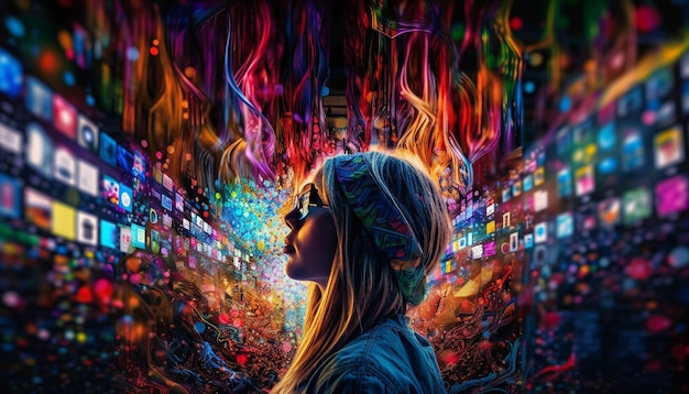 futuristic nightlife young adults glowing with happiness generated by ai