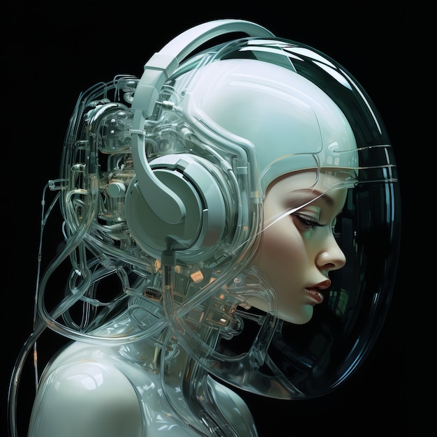 Free photo futuristic person listening to music on ultra modern headphones