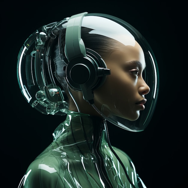 Free photo futuristic person listening to music on ultra modern headphones