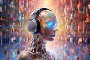 Free photo futuristic person listening to music on ultra modern headphones