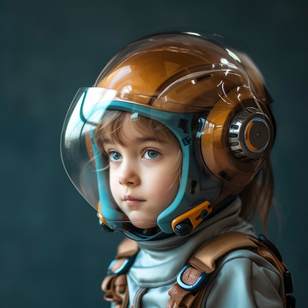 무료 사진 첨단 기술 을 가진 젊은 소녀 의 미래적 인 초상화