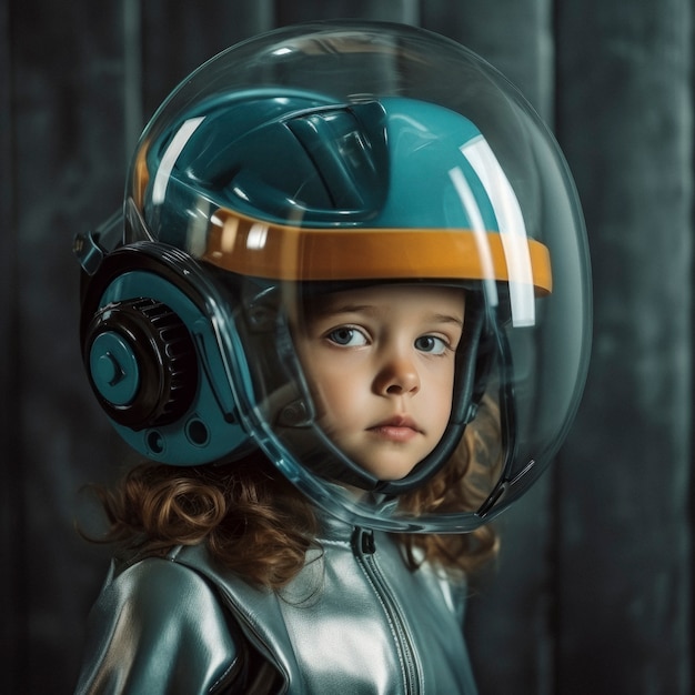 Futuristic portrait of young girl with high tech