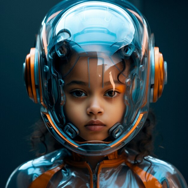 Futuristic portrait of young girl with high tech