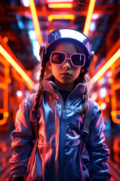 Free photo futuristic portrait of young girl with high tech