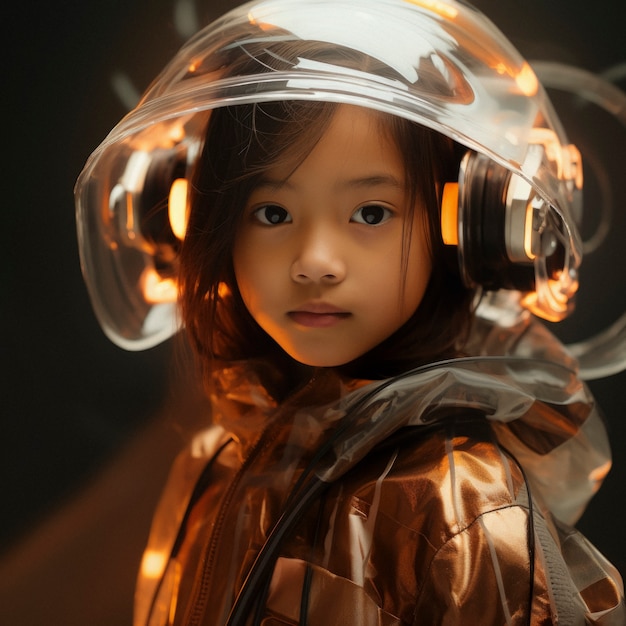 Futuristic portrait of young girl with high tech