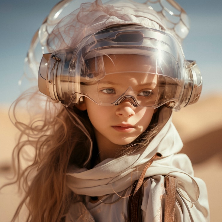 無料Photo ハイテクを使った若い女の子の未来的な肖像画