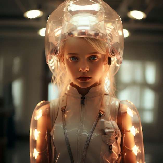 Free photo futuristic portrait of young girl with high tech