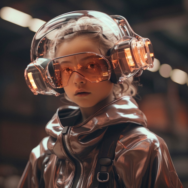 Free Photo futuristic portrait of young girl with high tech