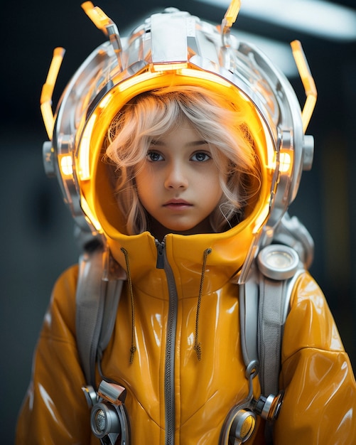 Futuristic portrait of young girl with high tech