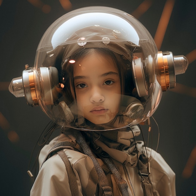 Free photo futuristic portrait of young girl with high tech