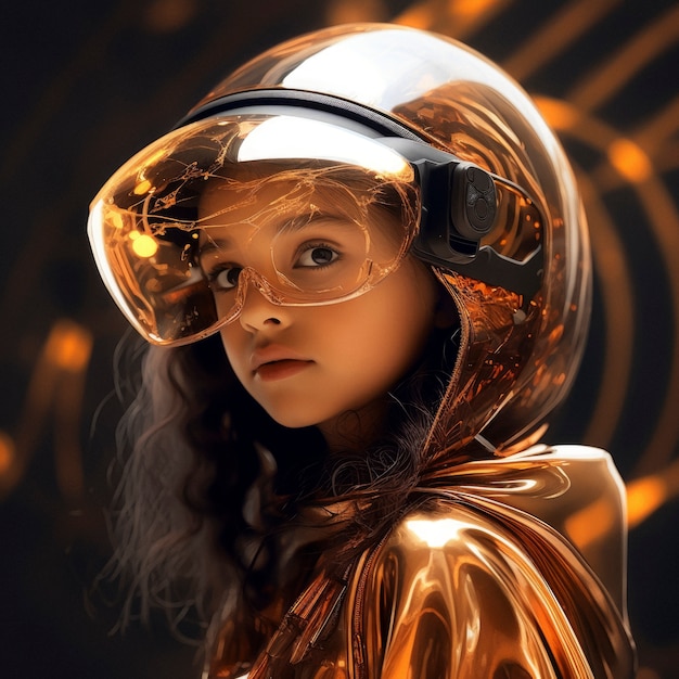 ハイテクを使った若い女の子の未来的な肖像画