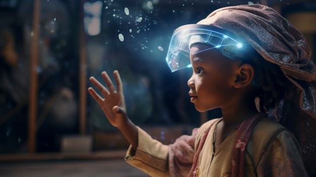 futuristic portrait of young girl with high tech