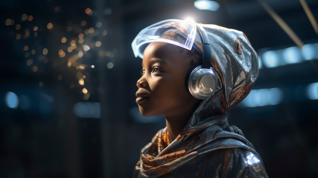 Futuristic portrait of young girl with high tech