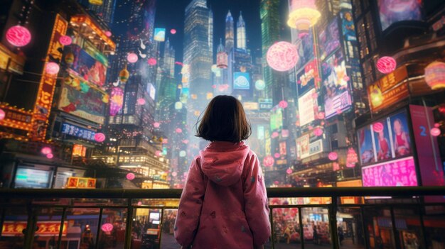 Futuristic portrait of young girl with high tech