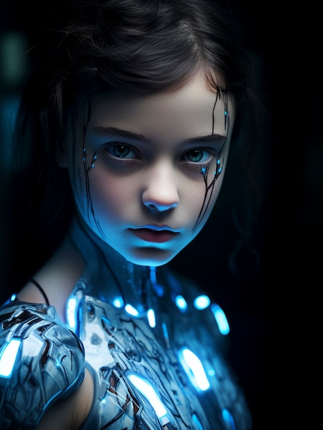 Futuristic portrait of young girl with high tech