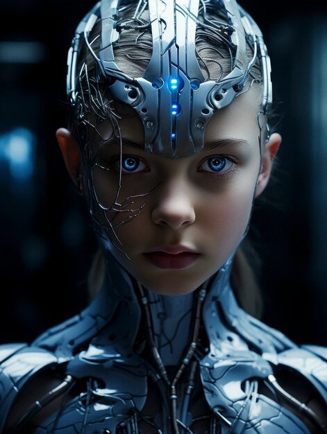 Futuristic portrait of young girl with high tech