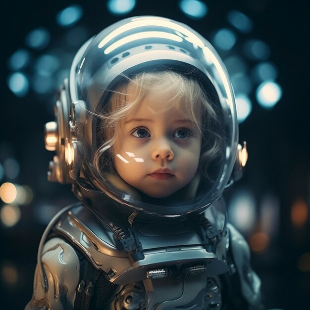 Futuristic portrait of young girl with high tech