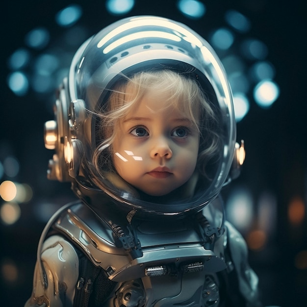 futuristic portrait of young girl with high tech