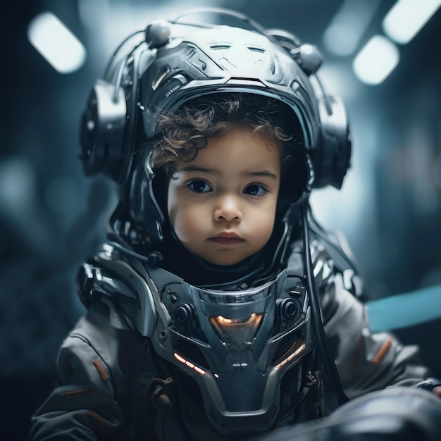 Futuristic portrait of young girl with high tech