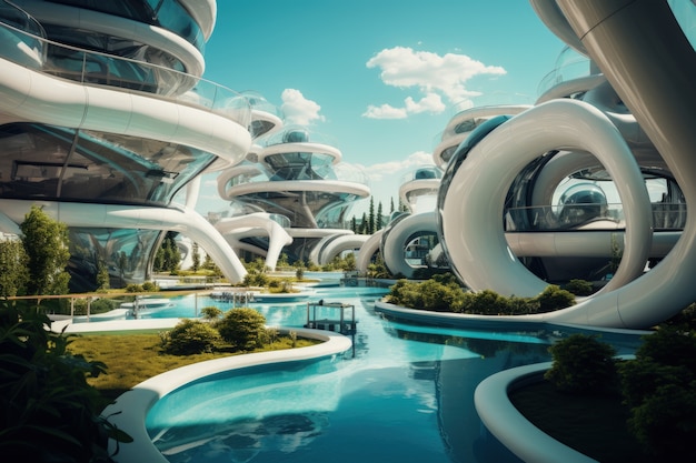 Foto gratuita rappresentazione futuristica di un parco acquatico