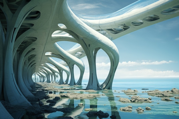水の構造の未来的な表現